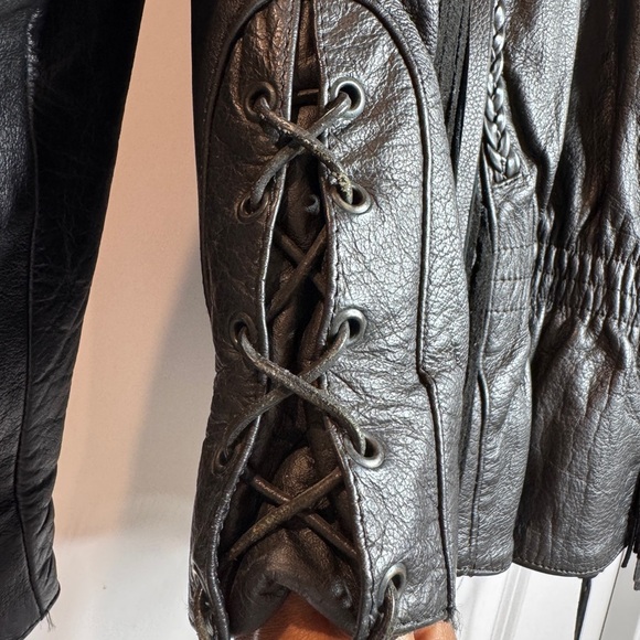 Vintage Unik Leather Fringe Motorcycle Coat for Men / Women Size Large w/ Liner - Picture 7 of 11